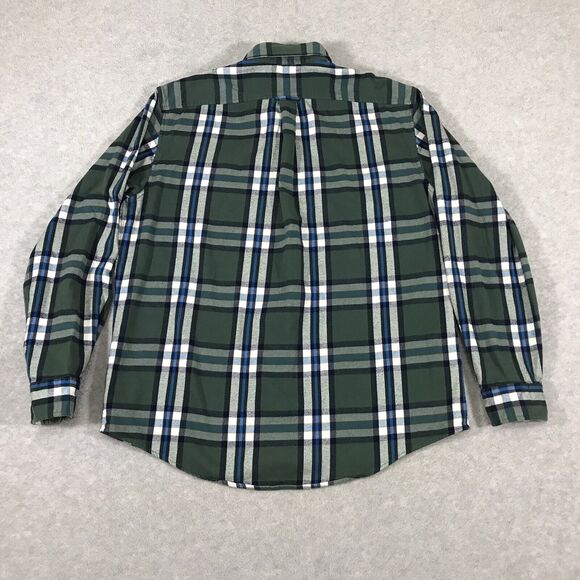 Lands’ End Flannel Shirt Mens L Button Down Green Multi Plaid Pocket Workwear - Picture 5 of 13